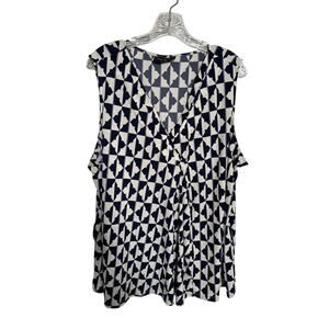 Lane Bryant Sleeveless Top Blouse Blue White Geometric Print Size 22/24